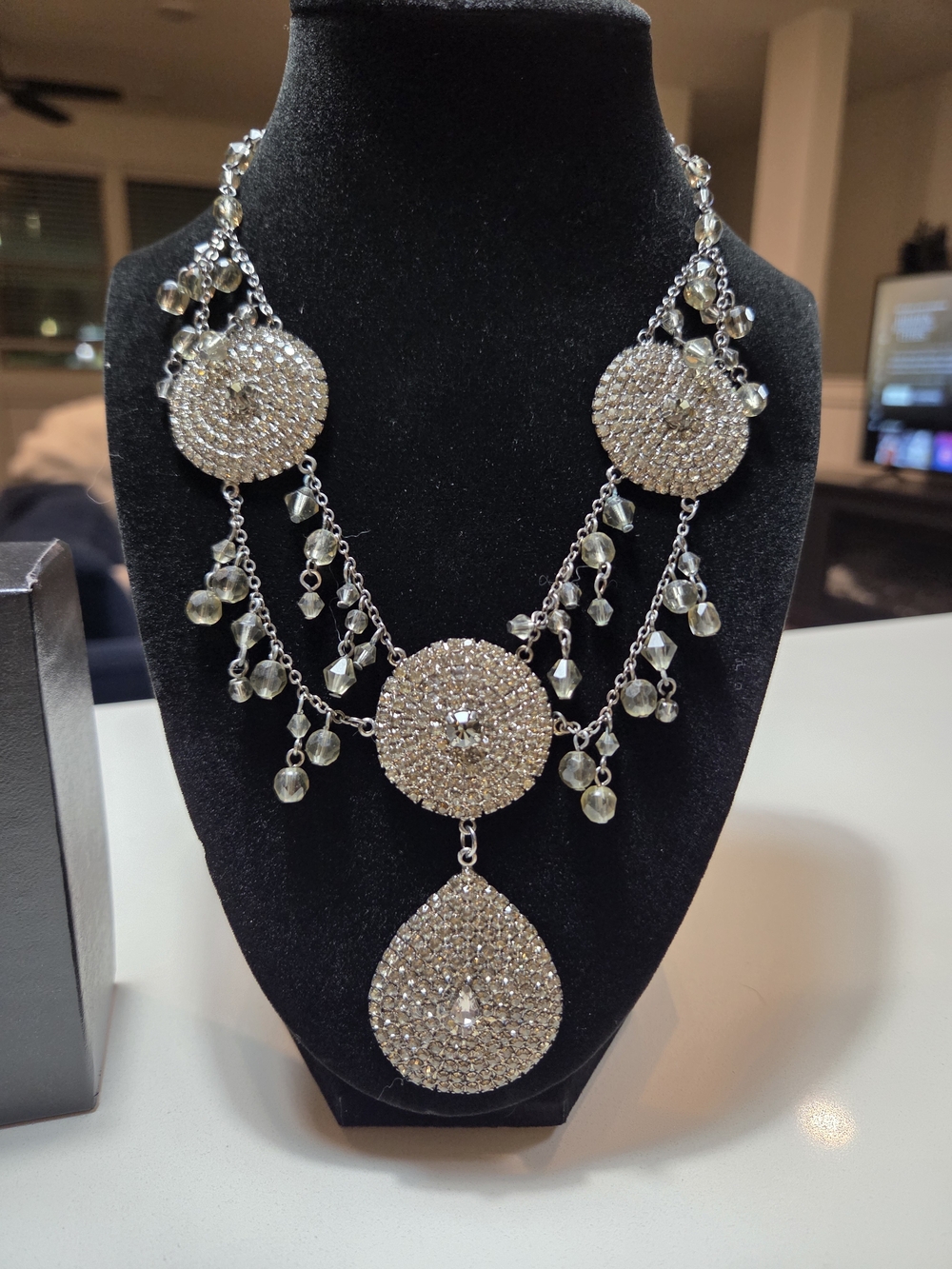 BCBG Rhinestone Statement Necklace - Silver Crystal Drop
